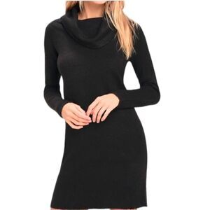 MASSIMO dutti wool cashmere blend cowl neck black knit sweater dress Small @M